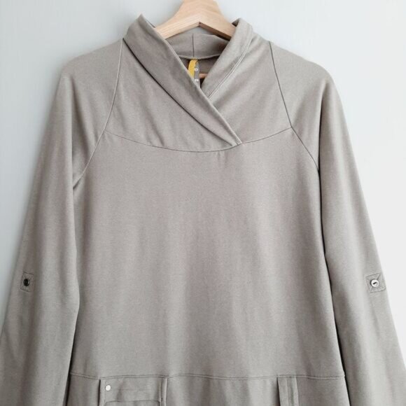 LOLE Evolt Long Utility Sleeve Casual Mini Dress Shawl Neck Beige Sz M - Picture 4 of 15